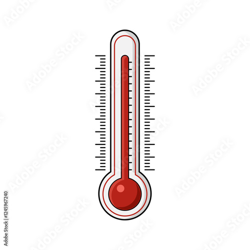 Heat thermometer. Temperature weather thermometers meteorology, temp control thermostat device flat vector icon. Medical thermometers