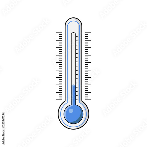 Cold thermometer with a snowflakes. Temperature weather thermometers meteorology, temp control thermostat device flat vector icon. Medical thermometers