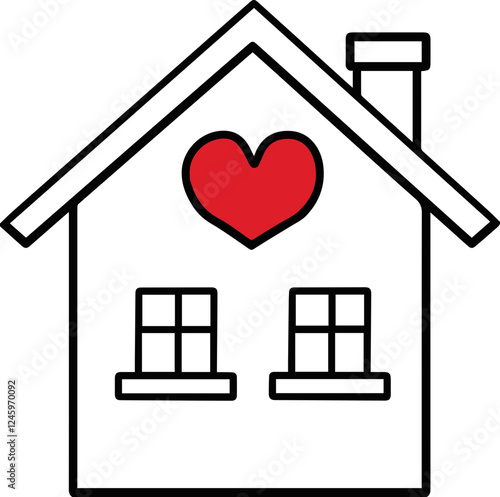 Red heart and house icon symbolizing love and family