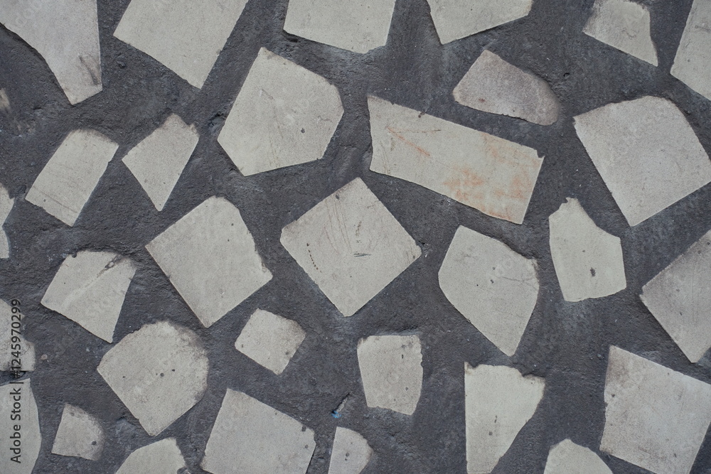 Macro of old pale beige mosaic wall