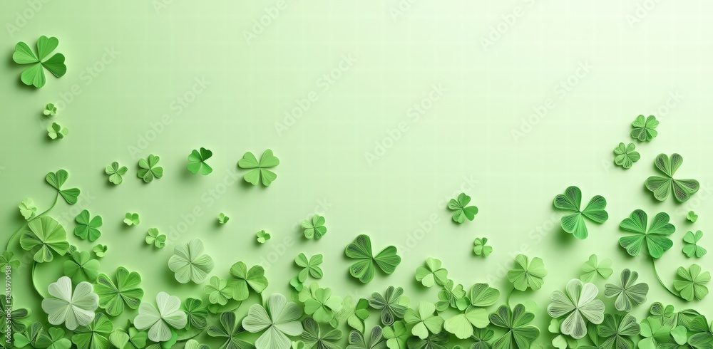 St. Patrick's Day banner with shamrock leaves made of paper quilling on a light green background. Saint Patrick's Day concept banner design template. St. Patrick's Day banner with shamrock leaves made of paper quilling on a light green background. Saint Patrick's Day concept banner design template.