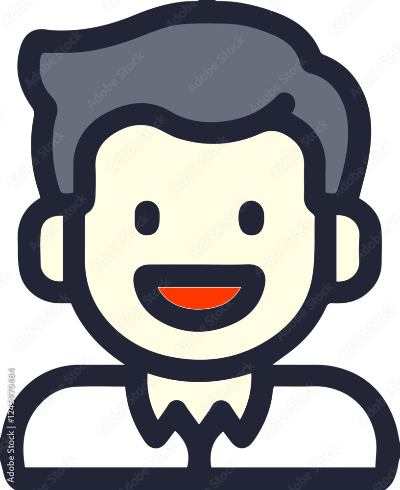 Male character with short hair and smiling face Male character with short hair and smiling face