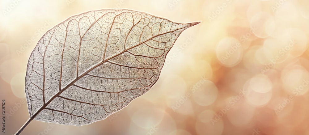 Delicate dry tree leaf illuminated by soft light showcasing intricate details in brown and gray tones against a blurred warm background. Delicate dry tree leaf illuminated by soft light showcasing intricate details in brown and gray tones against a blurred warm background.
