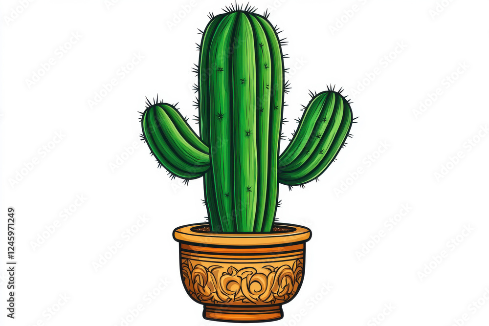 A vibrant cactus in an ornate pot, perfect for home decor or botanical themes. isolated on white background. A vibrant cactus in an ornate pot, perfect for home decor or botanical themes. isolated on white background.