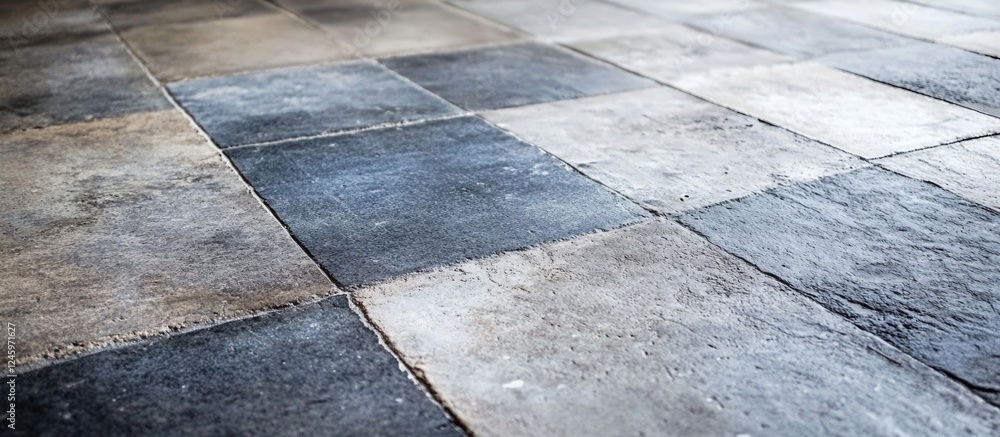 Fototapeta premium Concrete floor texture with varied tones and patterns for industrial and modern design backgrounds. Suitable for various interior design applications.