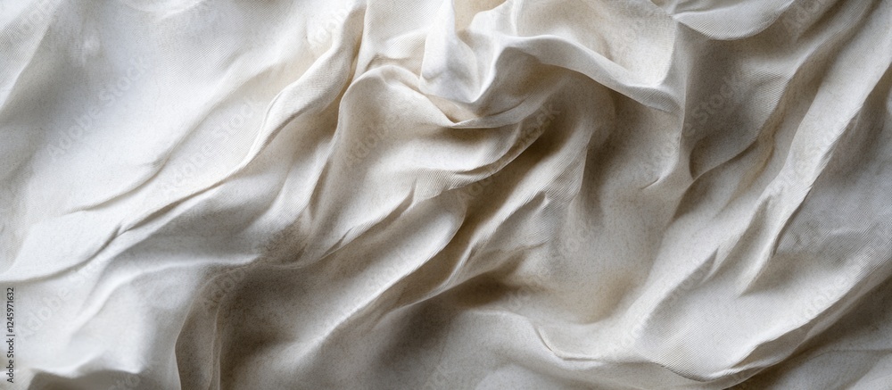 Fototapeta premium Soft wrinkled ivory satin fabric draped gracefully creating an elegant textured background for creative design and textile use