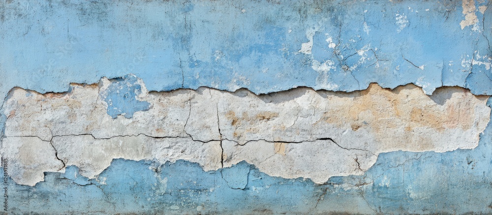 Fototapeta premium Aged blue grunge plastered wall texture with peeling paint and cracked surface for rustic or vintage backgrounds in design projects