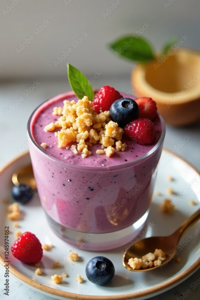A?a? na tigela com leite de coco e granola (detalhes), leite de coco, salada, suco A?a? na tigela com leite de coco e granola (detalhes), leite de coco, salada, suco