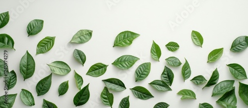 Wallpaper Mural Leafy tea texture design on white background showcasing an arrangement of green leaves for nature-inspired themes. Torontodigital.ca