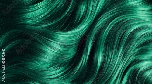 Dyed green hair texture background. Close-up female long bright green hair.