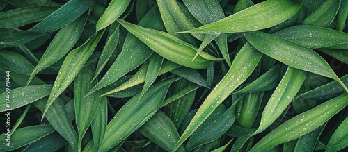 close up of lush green grass blades with droplets of water creating a vibrant and fresh natural background for design and advertising purposes photo