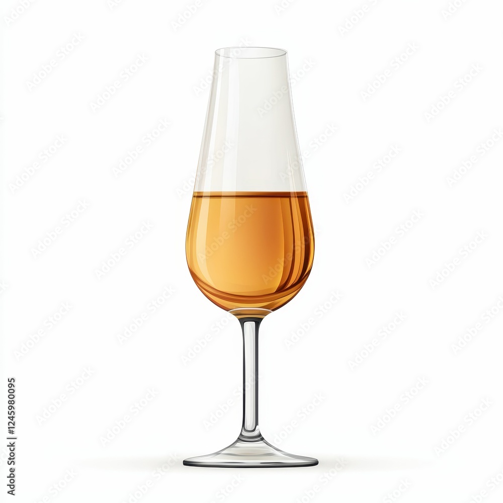 Elegant glass of amber beverage on white. Elegant glass of amber beverage on white.