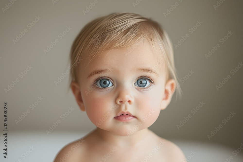 Baby girl with blue eyes looking directly at the camera with a curious expression and soft lighting creating a warm atmosphere Baby girl with blue eyes looking directly at the camera with a curious expression and soft lighting creating a warm atmosphere
