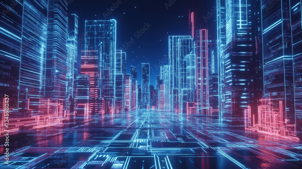 Futuristic circuit board design with glowing neon blue lines and intricate patterns in technology Futuristic circuit board design with glowing neon blue lines and intricate patterns in technology