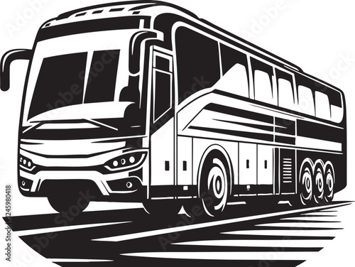 Vector Illustration of a Bus in Black and White Outline Style