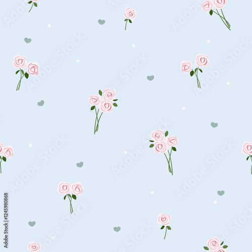 rose bouquets , mini heart and dot seamless pattern , vector , illustration
