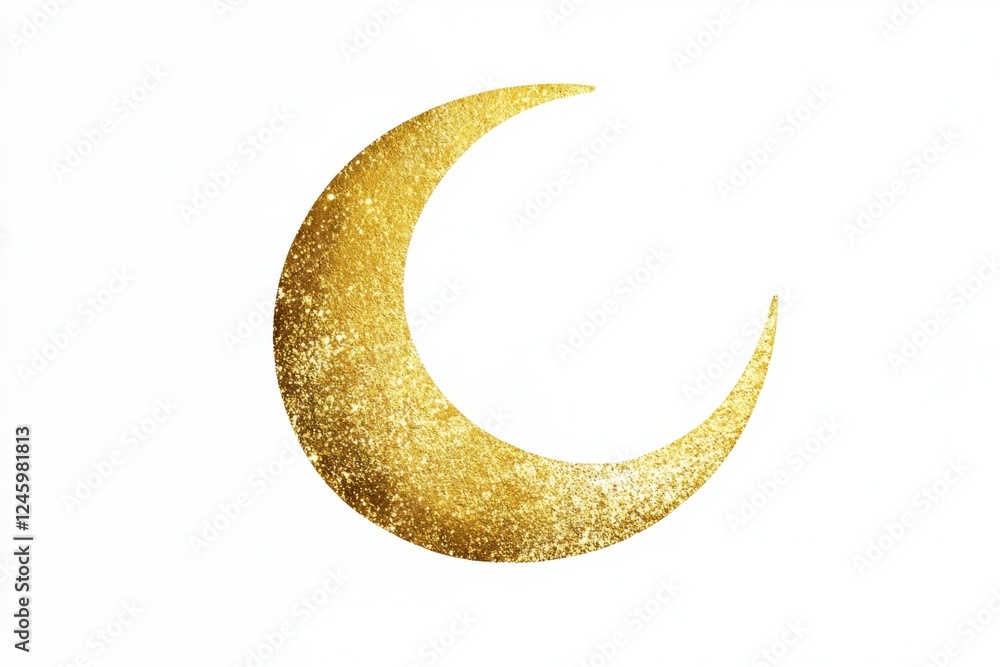Golden crescent moon glitter isolated white background design element Golden crescent moon glitter isolated white background design element