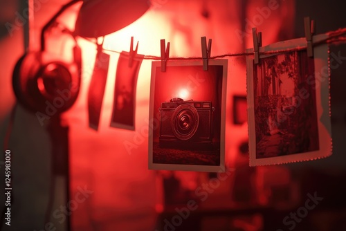 Red lit photographs drying with a camera image