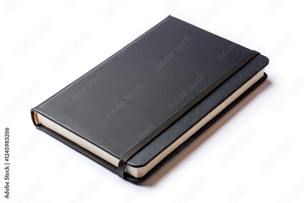 A closed black notebook, isolated on white, perfect for writing. A closed black notebook, isolated on white, perfect for writing.