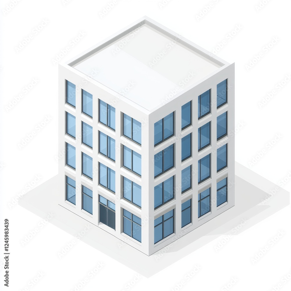 Modern isometric office building, city background, architectural design Modern isometric office building, city background, architectural design