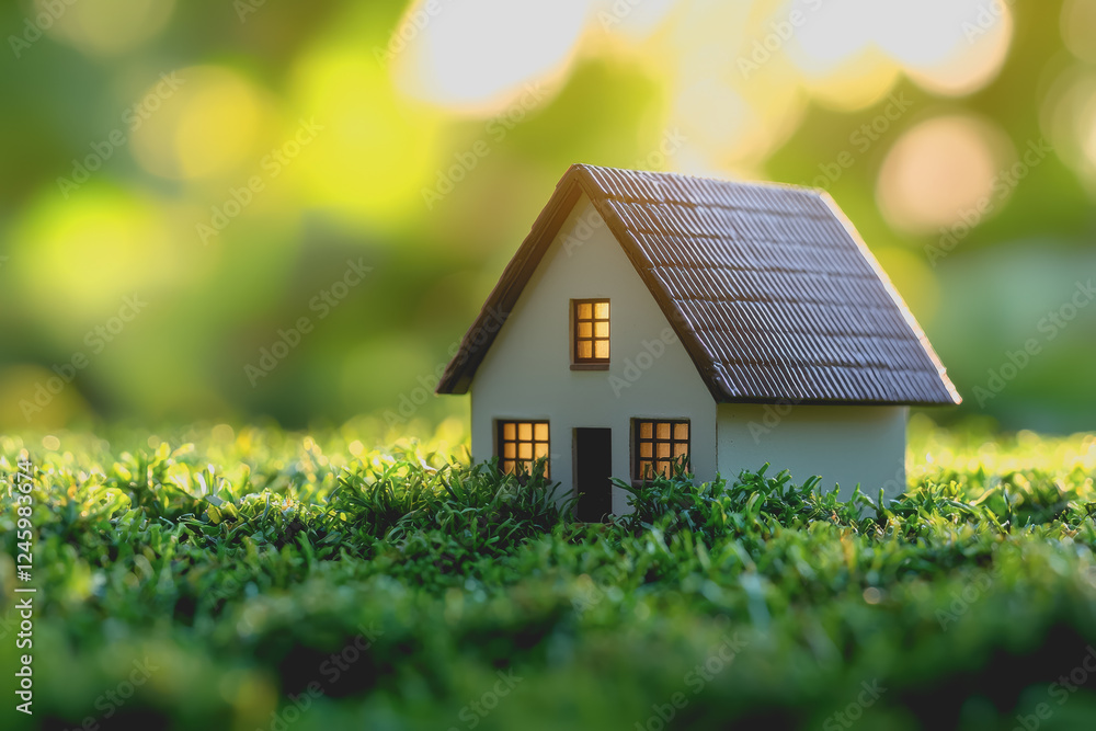 Small residential house with solar panels installed on the roof surrounded by greenery and a clear blue sky during daylight hours Small residential house with solar panels installed on the roof surrounded by greenery and a clear blue sky during daylight hours
