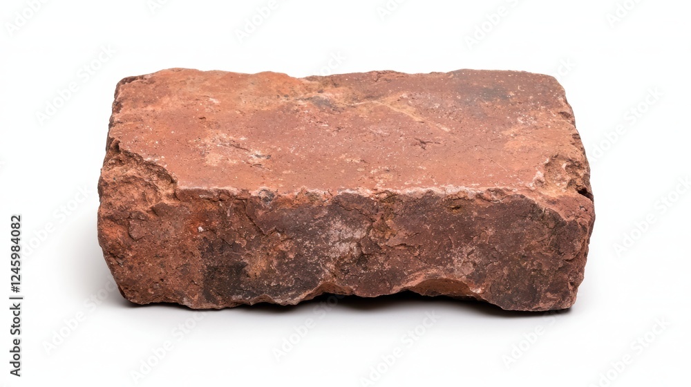 A single red brick on a white background. A single red brick on a white background.