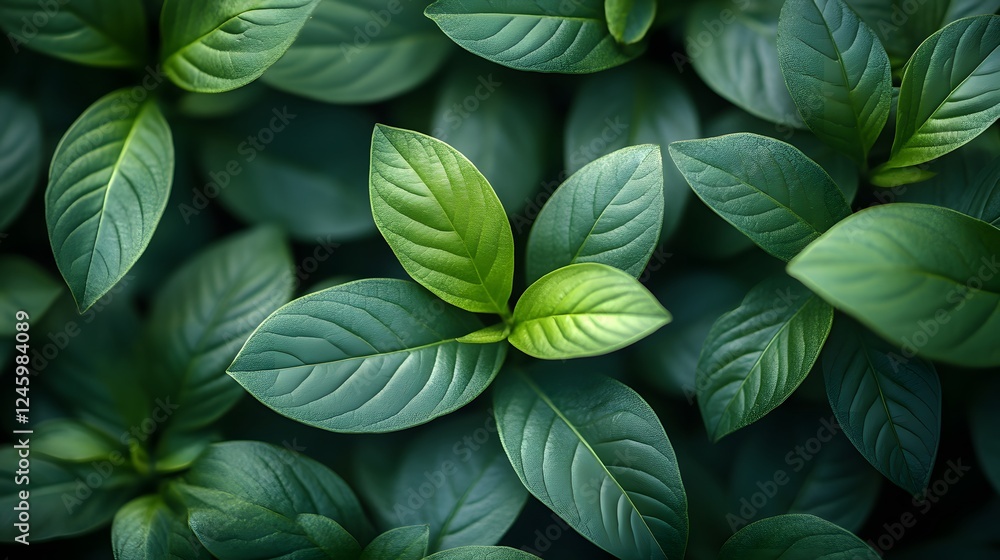 Close-Up of Vibrant Green Leaves illuminated by natural light, highlighting their patterns and texture showcasing the vivid details Close-Up of Vibrant Green Leaves illuminated by natural light, highlighting their patterns and texture showcasing the vivid details