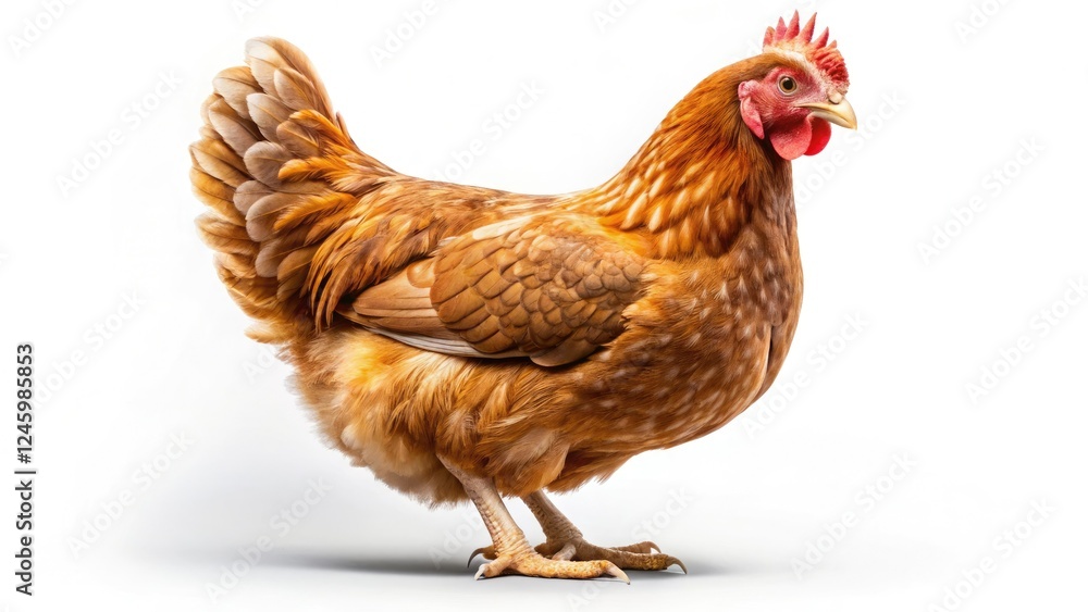 Fototapeta premium A high-resolution image of a free-range brown hen, showcasing rural life and egg production.