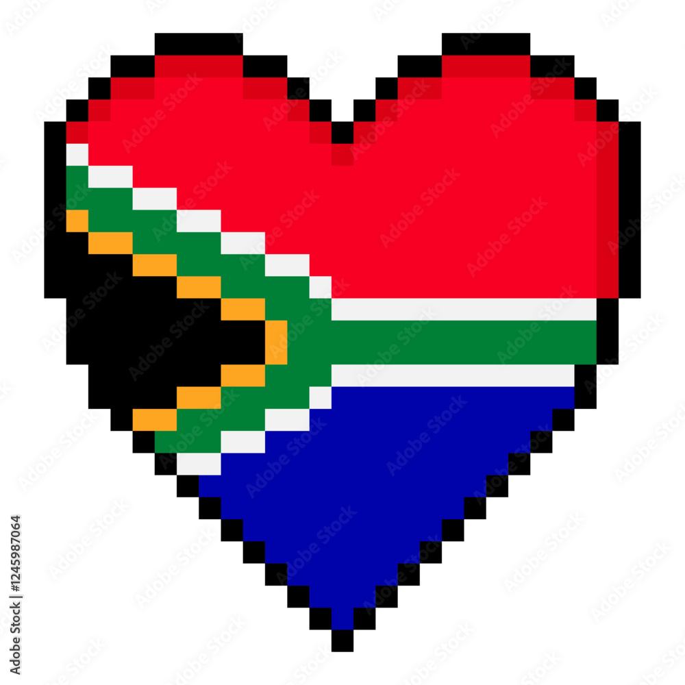 Fototapeta premium South African flag with heart shape in pixel art style