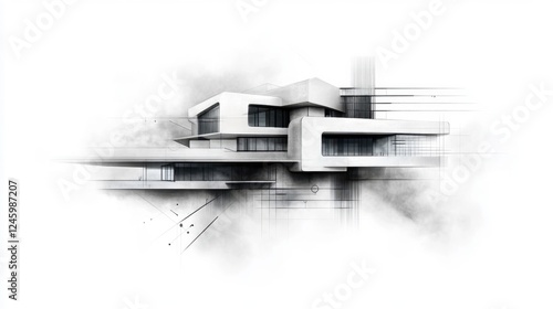 Detailed Architectural Sketch with Pencil Marks and Low Resolution