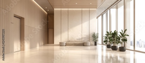 Contemporary Minimalist Interior with Abundant Natural Light and Space for Text or Branding