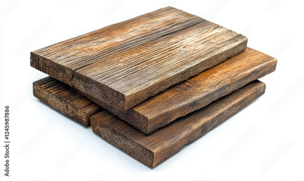 Rustic Wooden Planks Stacked on a White Background for Construction or Decorative Projects Rustic Wooden Planks Stacked on a White Background for Construction or Decorative Projects