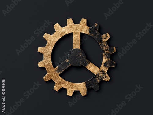 A golden gear on a dark background, symbolizing industry and technology.
