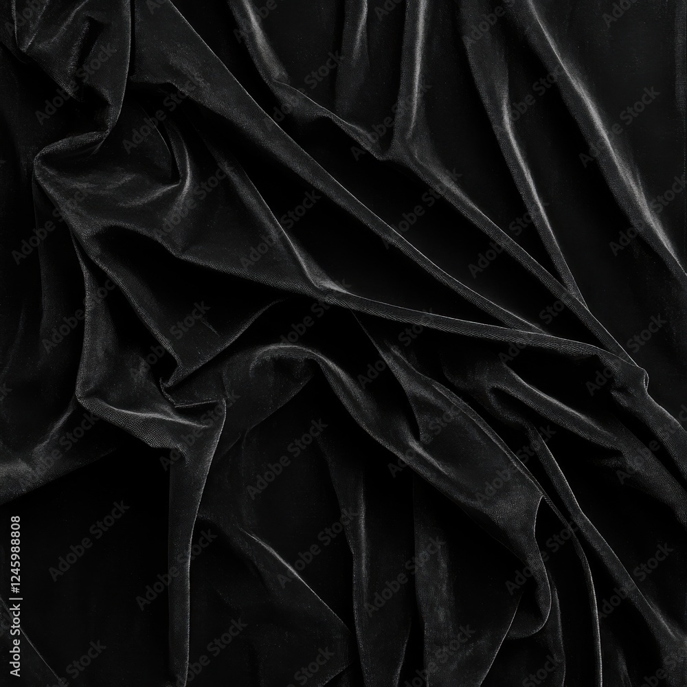 Black silk fabric with zen papaya showcasing deep black velvet folds and rich texture in a close-up view Black silk fabric with zen papaya showcasing deep black velvet folds and rich texture in a close-up view