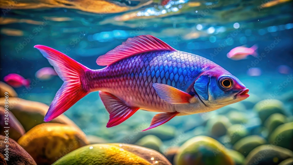 Naklejka premium A vibrant underwater scene showcasing pink and blue fish.