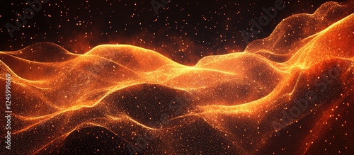 Futuristic digital wave patterns with glowing bits and bytes on a dark background creating a dynamic and energetic atmosphere for text placement