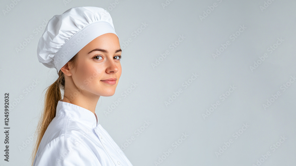 Blond young chef woman smiling isolated on white background Blond young chef woman smiling isolated on white background