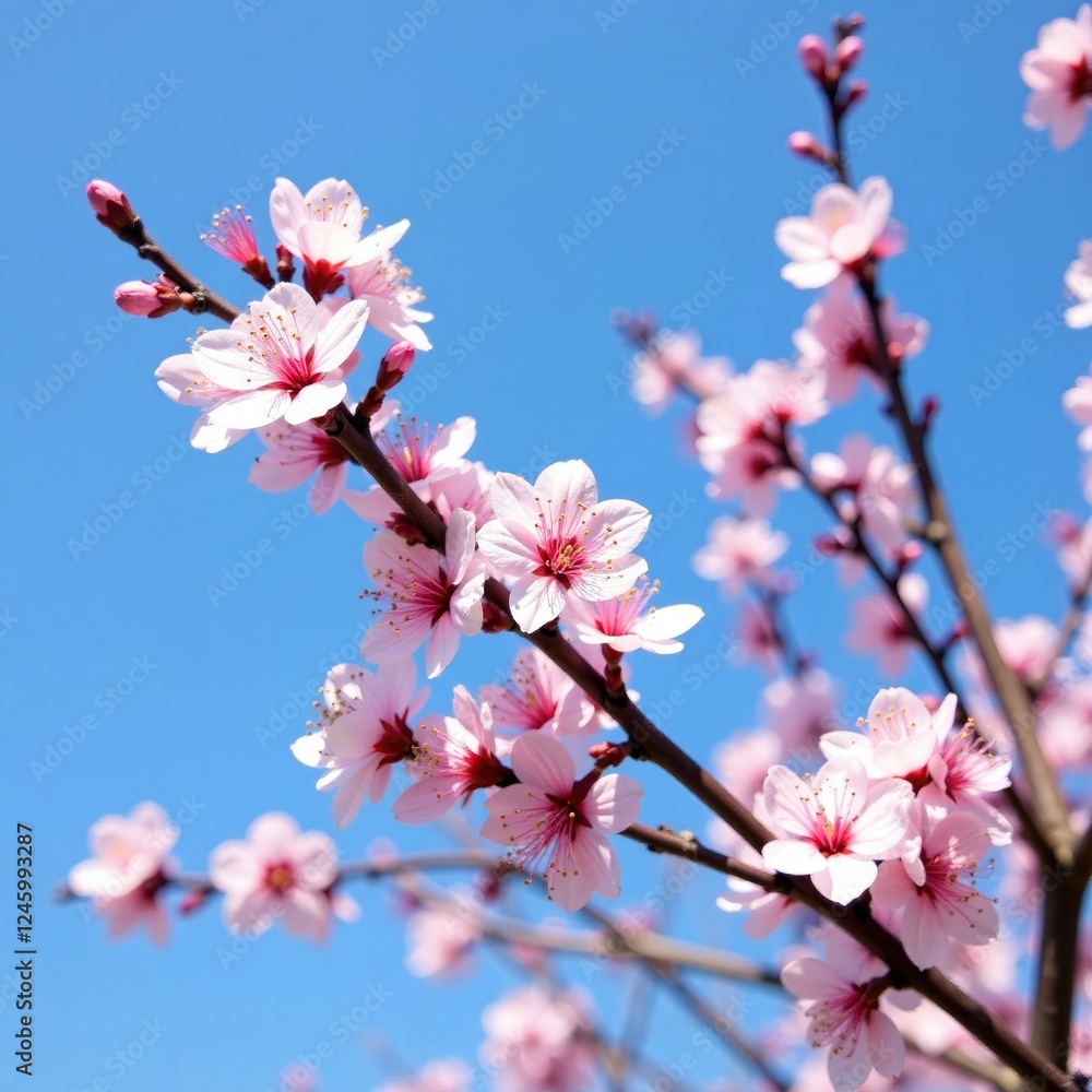 Blooming sakura tree against a clear blue sky, tree, nature, greenery Blooming sakura tree against a clear blue sky, tree, nature, greenery