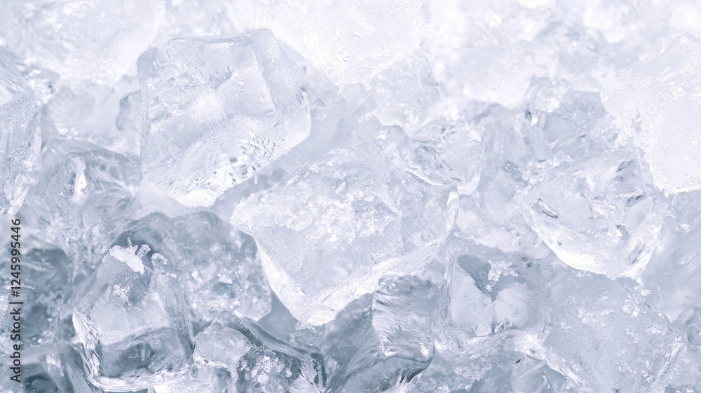 Close-up of ice crystals, background blur, texture, cool refreshment Close-up of ice crystals, background blur, texture, cool refreshment