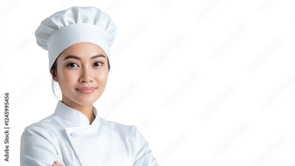 Malay young chef woman smiling isolated on white background Malay young chef woman smiling isolated on white background