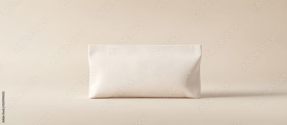 Front view of a blank white pouch on neutral backdrop ideal for design mockups advertising and product displays with space for customization