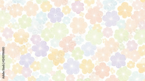 Soft Pastel Floral Pattern with Colorful Flowers on Light Background