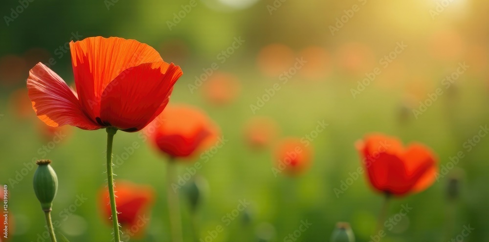Delicate petals of wild red poppies unfurl slowly, spring, meadow, delicate petals Delicate petals of wild red poppies unfurl slowly, spring, meadow, delicate petals