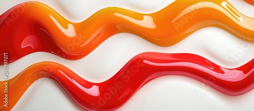 Vibrant red and orange ripple patterns flowing across a smooth white background creating a dynamic and playful visual effect