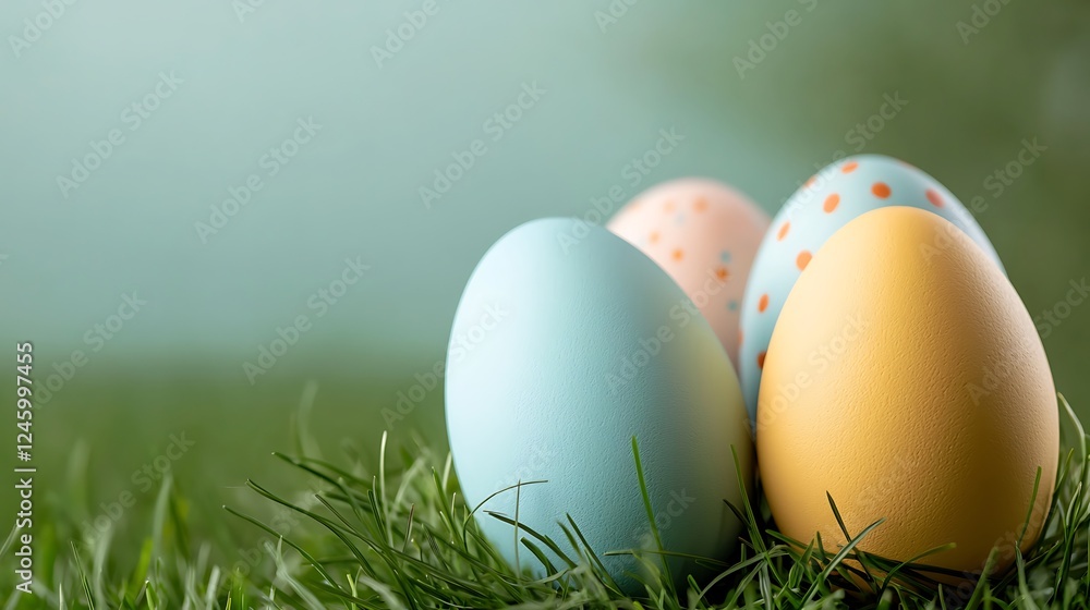 Easter day celebration colorful pastel eggs on green grass spring vibes vibrant nature Easter day celebration colorful pastel eggs on green grass spring vibes vibrant nature