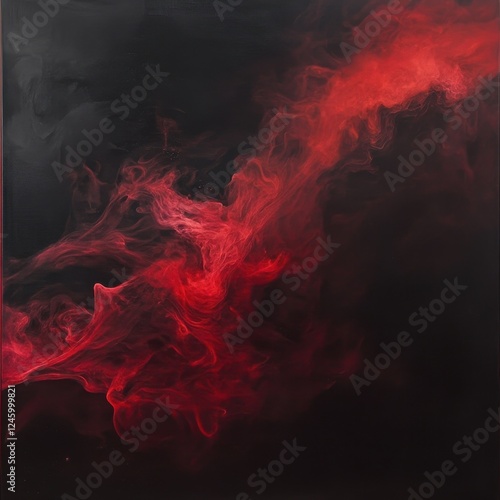 Red smoke cloud swirling in air against a solid black background with deep crimson hues