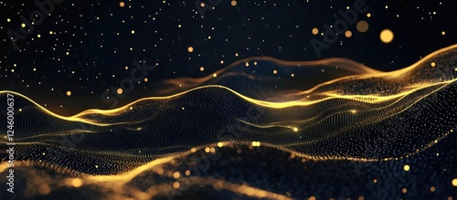 Golden Waves of Light in a Night Sky Abstract Background with Space for Text or Graphics