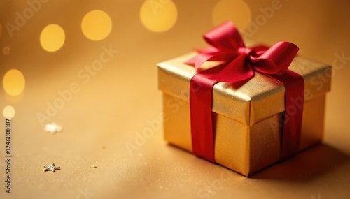 Wallpaper Mural Gift wrapped in red ribbon on festive gold background, holiday, box Torontodigital.ca