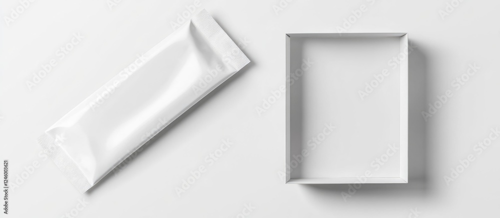 Minimalist Empty White Package and Box for Product Presentation with Space for Custom Text on Isolated Background Minimalist Empty White Package and Box for Product Presentation with Space for Custom Text on Isolated Background
