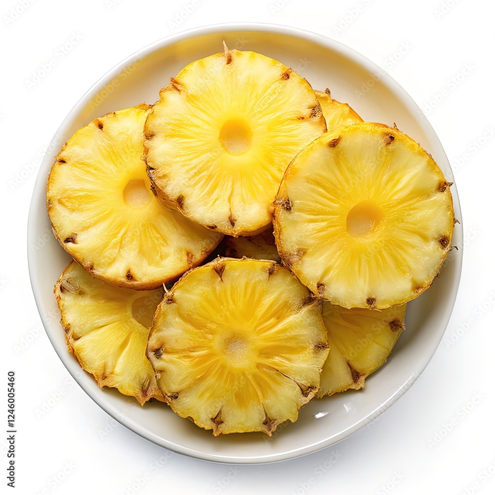 pineapple slices on a plate isolated white background. pineapple slices on a plate isolated white background.